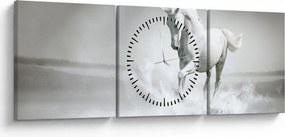 Obraz - Biely kôň (s hodinami) (90x30 cm)