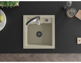 Mexen Vito, 1-komorový granitový drez 490x520x210 mm a drezová batéria Aster, béžová, 6503-69-73450-07-B