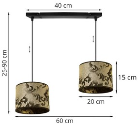 Závesné svietidlo Werona 1, 2x čierne/zlaté textilné tienidlo so vzorom