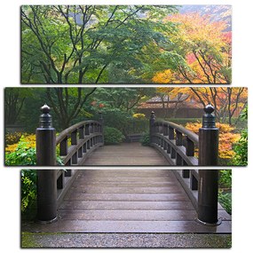 Obraz na plátne - Drevený most v jesennej záhrade - štvorec 3186D (75x75 cm)