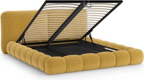 Čalúnená dvojlôžková posteľ s úložným priestorom s roštom 200x200 cm v horčicovej farbe Solange – Micadoni