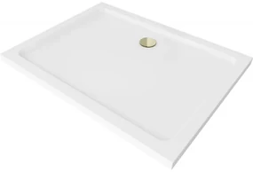 Mexen Flat obdĺžniková sprchová vanička slim 120 x 100 cm, biela, syfon zlatá - 40101012G