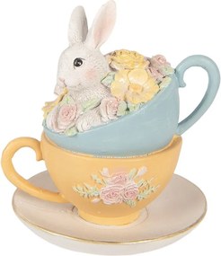 Veľkonočné dekorácie králiček s kvetmi v šálkach - 13*14*15 cm