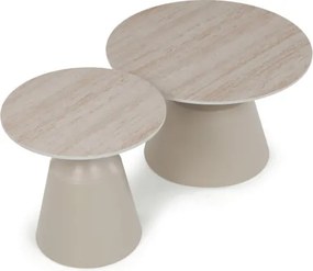 Set dvoch konferenčných stolíkov béžový travertín CT-F4152 TRV (2 ks)