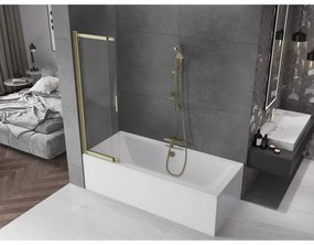 Mexen Fox, 2-krídlová posuvná vaňová zástena 85 × 150 cm, 5mm číre sklo, zlatý matný profil, 891-085-002-55-00