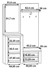 Predsieňová stena so zrkadlom HIRO biela/šedá