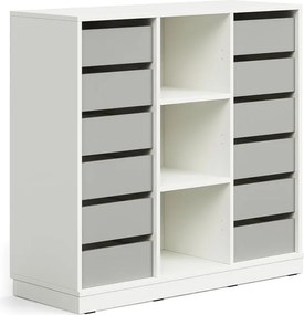 Úložná skrinka CASPER, 12 zásuviek, 3 priehradky, so soklom, biela/šedá