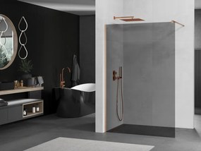 Mexen Kioto, sprchová zástena Walk-In 90 x 200 cm, 8mm šedé sklo, medený matný profil, 800-090-101-65-40