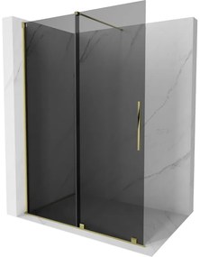 Mexen Velar, sprchová zástena s posuvnými dverami Walk-in 160 x 200 cm, 8mm šedé sklo, zlatá lesklá, 871-160-000-43-50