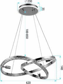 Toolight Toolight, LED závesné svietidlo, 620 mm, 140W, 4000K, 5000lm, G158-CP, zlatá lesklá, OSW-06410