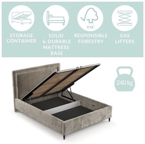 Béžová čalúnená dvojlôžková posteľ s úložným priestorom s roštom 180x200 cm Baleine – Maison de Rêve