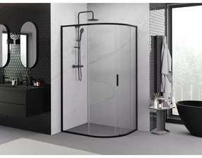 Mexen Exo, asymetrický sprchovací kút s posuvnými dverami 120 x 90 cm, 6mm číre sklo, čierny profil, 8131-120-090-70-00