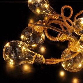 SOLIGHT LED dekoratívne žiarovky na prírodnom povraze, 10x žiarovka, 30LED, 180cm, časovač 3x AA
