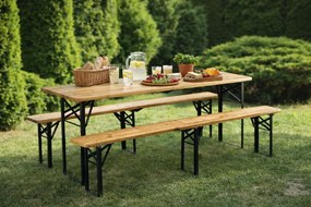 GARDEN LINE Pivný set – skladací stôl s dvoma lavicami, borovicové drevo a oceľová konštrukcia MEB2745