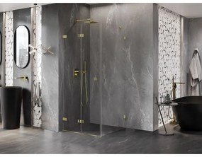 Mexen Lunar-F, skladací sprchový kút ľavý 100 x 100 cm, 8mm číre sklo, zlatý profil, 836-100-100-50-00-L