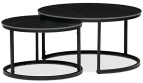 Sada 2 konferenčních stolů o80 a o60, černá keramická deska, černé kovové nohy