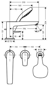 Hansgrohe Talis E, 3-otvorová páková batéria na okraj vane, chrómová, HAN-71731000