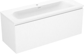 Mexen Rivel, kúpeľňová skrinka 120 cm s umývadlom Vela, 1 zásuvka, drážkovaná, biela matná, 91A20-12047-1-BF01-W23M01