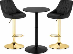 Barový set: Kast otočné barové stoličky čierna/zlatá (2ks) + okrúhly čierny barový stôl