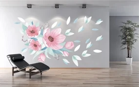 Nálepka na stenu do interiéru kytica ružových kvetov 50 x 100 cm
