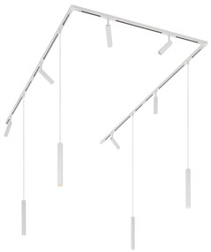 Moderný koľajnicový systém s 6 bodovými svetlami a 4 závesnými svetlami biely 1-fázový - Slimline Uzzy Keno