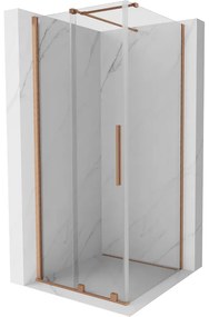 Mexen Velar, sprchový kút s posuvnými dverami 100(dvere) x 100(stena) cm, 8mm číre sklo, medená matná, 871-100-100-01-65