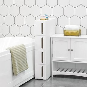 Úzky regál na kolieskach so 4 zásuvkami TROLLEY 17x84 cm, biely