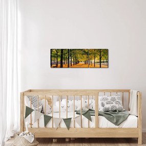 Obraz aleje jesenných stromov (s hodinami) (90x30 cm)