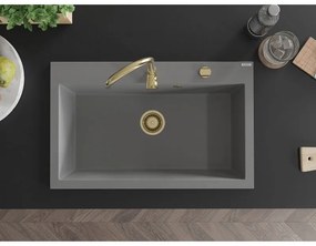 Mexen Elix, 1-korový granitový drez 800 x 500 mm, šedá, zlatý sifón, 6527801005-71-G