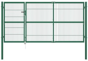 Záhradná plotová brána so stĺpikmi 350x140 cm, oceľ, zelená