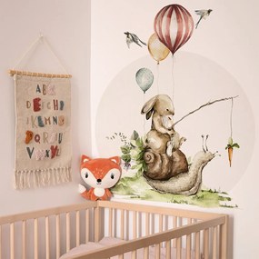 Gario Detská nálepka na stenu Woodland walk - zajačik na slimákovi Rozmery: 70 x 60 cm
