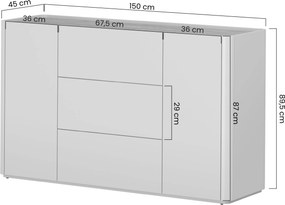 Komoda Elivo 150 cm so zásuvkami - eukalyptus / dub baltic dune