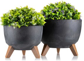 PLASTOVÝ KVETINÁČ ROSA LINEA SADA 2KS 15X24,3 CM+18,3X29,2 CM IMITÁCIA BETÓNU ČIERNA