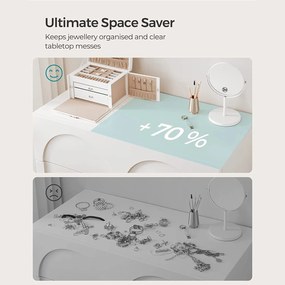 Šperkovnica s 2 zásuvkami, uzamykateľná, so zrkadlom, biela