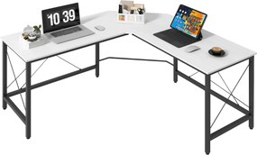 HOMCOM L-tyčový stôl Moderný rohový stôl s oceľovým rámom, nosnosť 70 kg, pre kanceláriu, domáce štúdium 150x150x76 cm Biela | Aosom