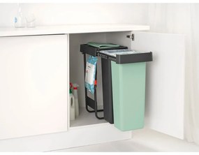 Vstavaný plastový odpadkový kôš na triedený odpad v mentolovo-tmavosivej farbe 60 l Sort&amp;Go – Brabantia