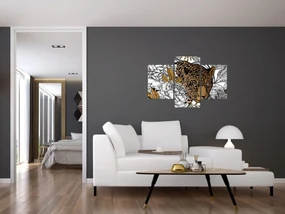 Obraz - Leopard medzi kvetmi (90x60 cm)