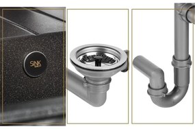 Sink Quality Sapphire, granitový kuchynský drez 565x460x210 mm + chrómový sifón, 1-komorový, biela, SKQ-SAP.W.1KKO.X