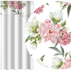 Elegantný biely záves s potlačou ružových pivónií Šírka: 160 cm | Dĺžka: 250 cm