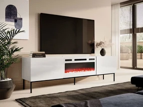 TV stolík Koda 200, Farby: biely / biely lesk + čierny, Krb: biely