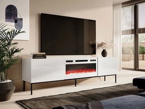TV stolík Koda 200, Farby: biely / biely lesk + zlatá, Krb: čierny