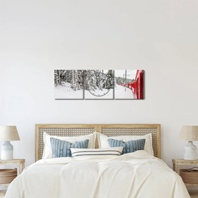 Obraz - Vlak v zasneženej krajine (s hodinami) (90x30 cm)