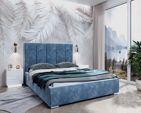 BRIGITTE 180X200 ČALÚNENÁ MANŽELSKÁ POSTEĽ MODRÁ ZAMATOVÁ LÁTKA S ÚLOŽNÝM PRIESTOROM