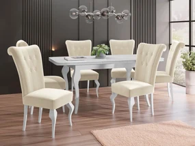 Rozkladací stôl Julia so 6 stoličkami ST63, Dostupné poťahy: Magic Velvet 2250, Farby: biela / biely lesk