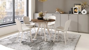 ALMO Elegantný orech/béžové nohy - OKRÚHLY LOFTOVÝ/INDUSTRIÁLNY ROZKLADACÍ STÔL DO OBÝVAČKY/JEDÁLNE