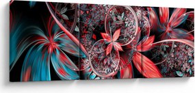 Abstraktný obraz exotických kvetov (s hodinami) (90x30 cm)