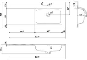 Mexen Otis, umývadlo na zapustenie 101 x 46,5 cm, pravé, čierna matná, 25181071P