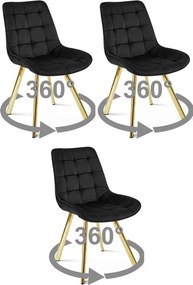 Stolička SORIA 360 – čierny zamat / zlaté nohy × 3