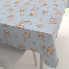 Biante Detský bavlnený obdĺžnikový obrus Sandra SA-615 Medvedíky v košíčkoch na modrom 60x100 cm