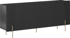 Komoda Malmi 200 cm štvordverová - čierny mat / zlaté nožičky